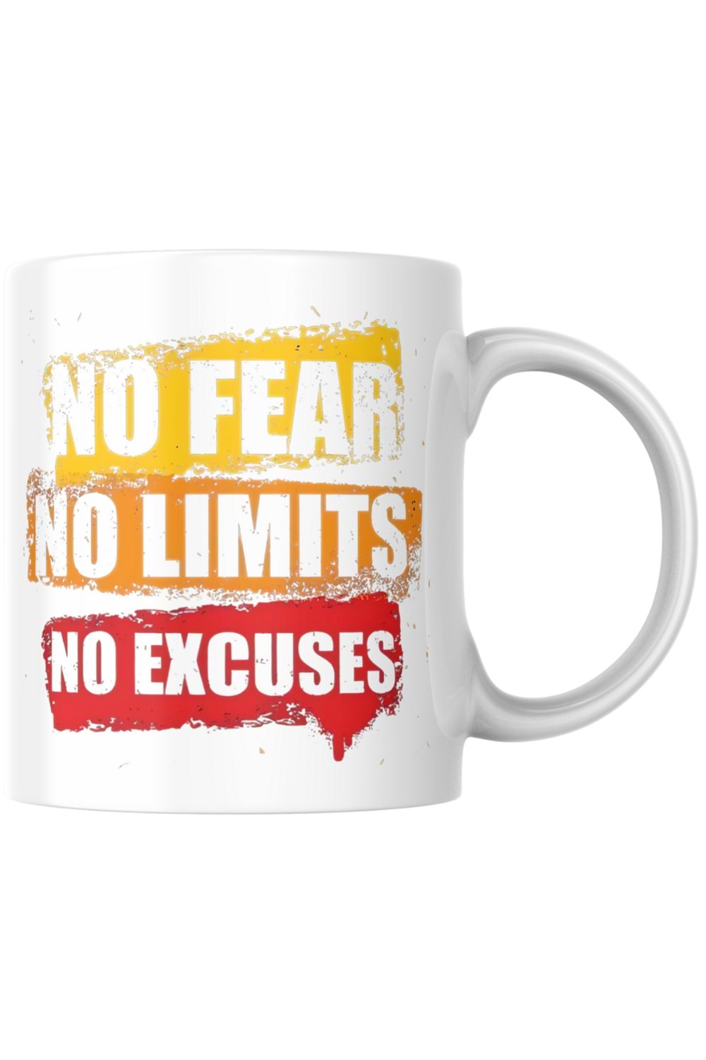 Win Ovro Premium Beyaz Porselen Hediye Kupa Bardak Çift Yön Baskı - No Fear No Limits No Excuses