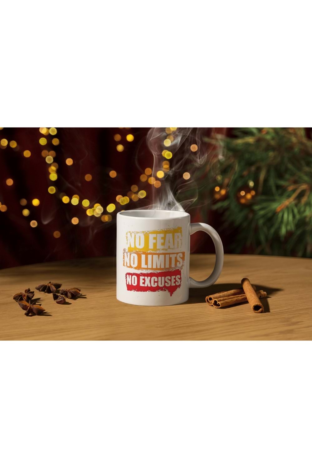 Win Ovro Premium Beyaz Porselen Hediye Kupa Bardak Çift Yön Baskı - No Fear No Limits No Excuses