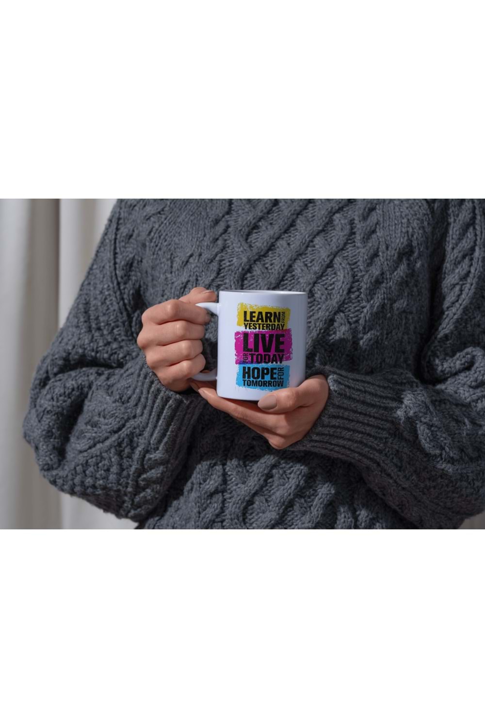 Win Ovro Premium Beyaz Porselen Hediye Kupa Bardak Çift Yön Baskı - Learn Live Hope