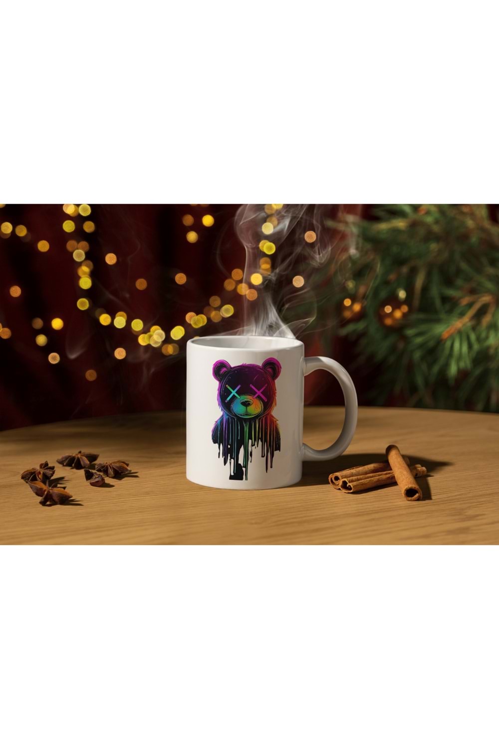 Win Ovro Premium Beyaz Porselen Hediye Kupa Bardak Çift Yön Baskı - Renkli Ayıcık X Colourful