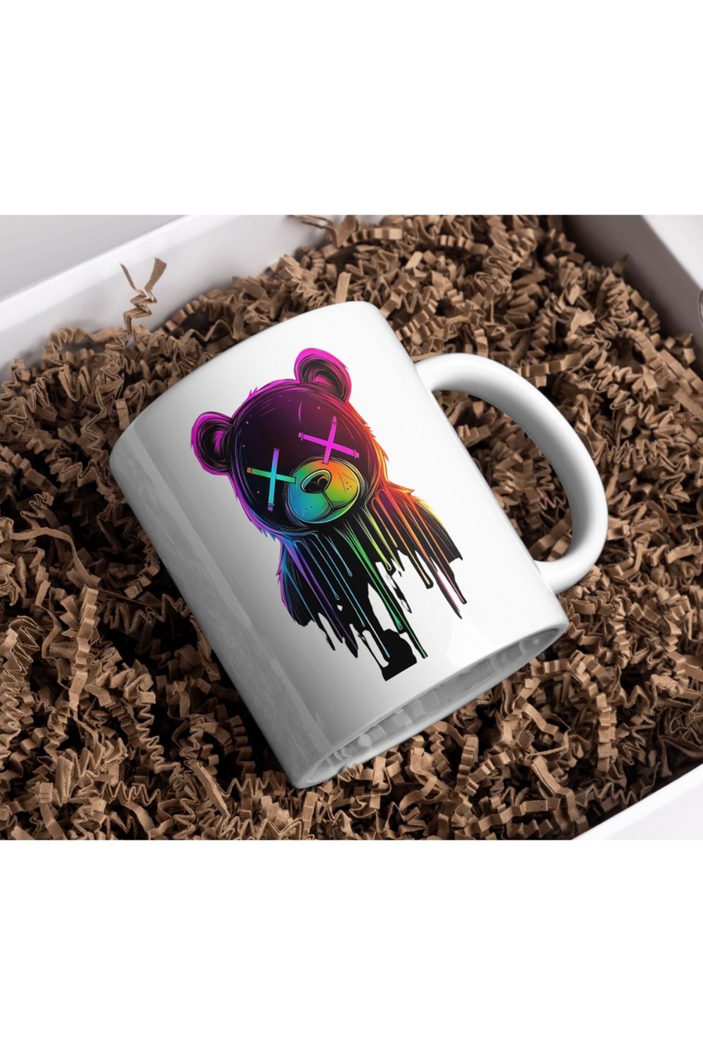 Win Ovro Premium Beyaz Porselen Hediye Kupa Bardak Çift Yön Baskı - Renkli Ayıcık X Colourful