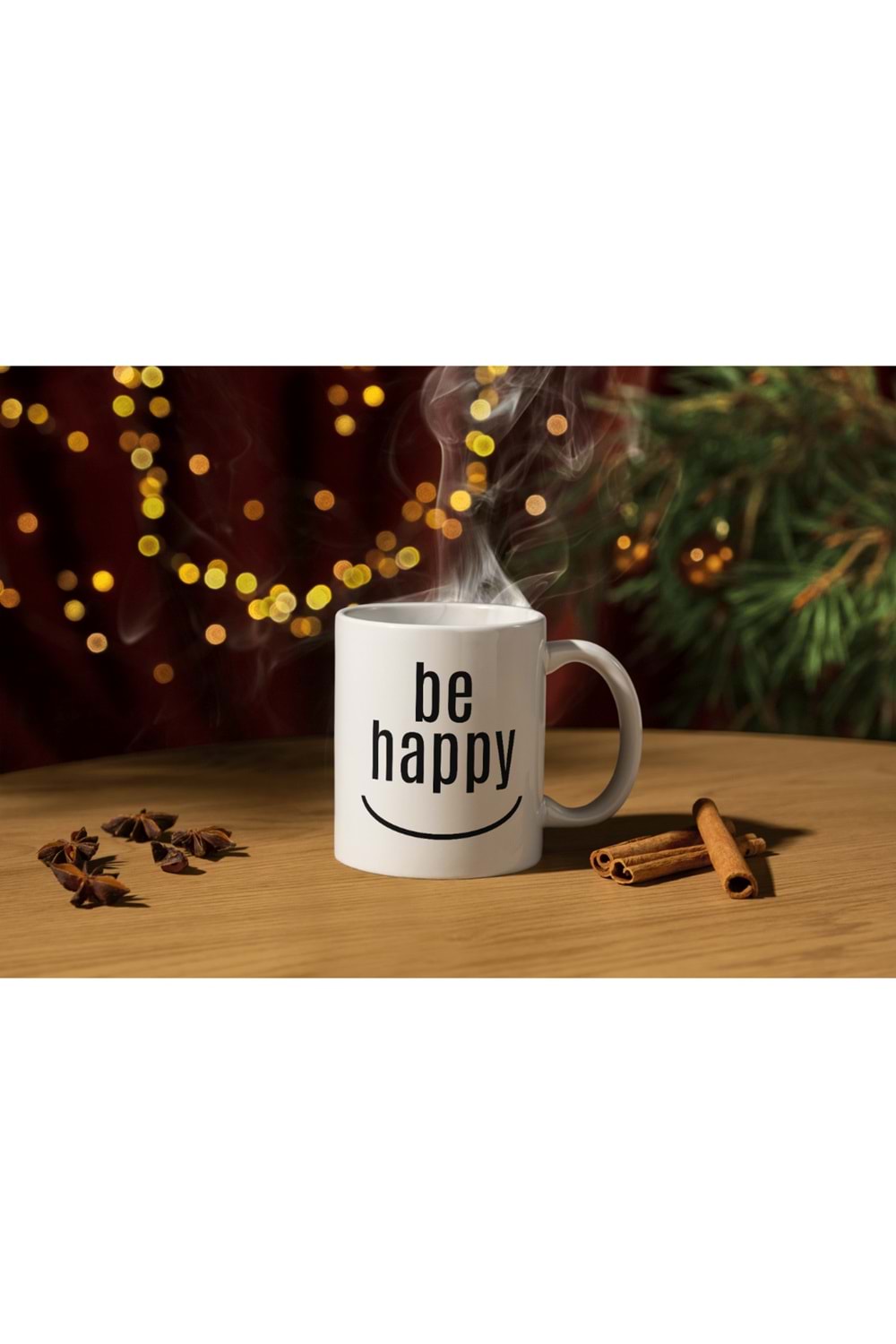 Win Ovro Premium Beyaz Porselen Hediye Kupa Bardak Çift Yön Baskı - Be Happy