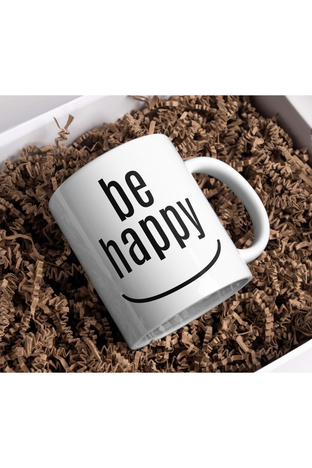 Win Ovro Premium Beyaz Porselen Hediye Kupa Bardak Çift Yön Baskı - Be Happy