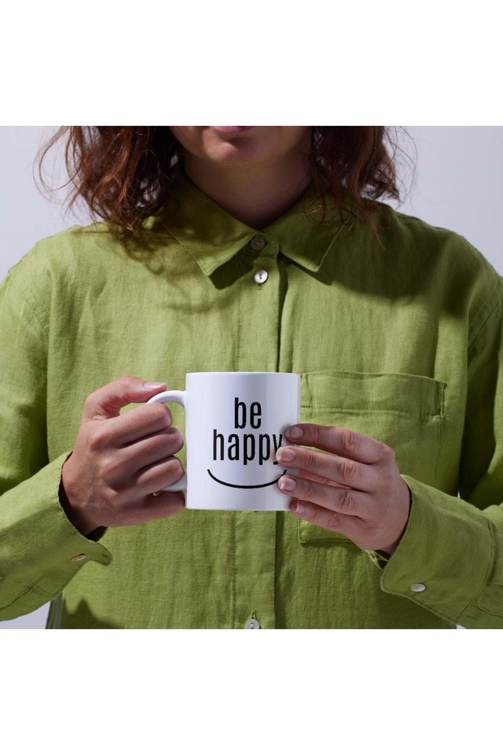 Win Ovro Premium Beyaz Porselen Hediye Kupa Bardak Çift Yön Baskı - Be Happy