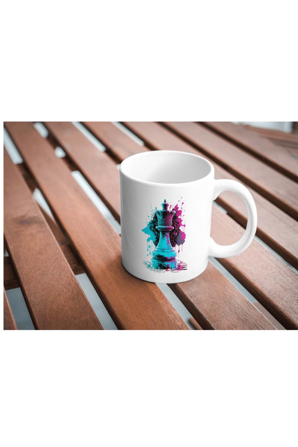 Win Ovro Premium Beyaz Porselen Hediye Kupa Bardak Çift Yön Baskı - Şah Kral Satranç Renkli Chess