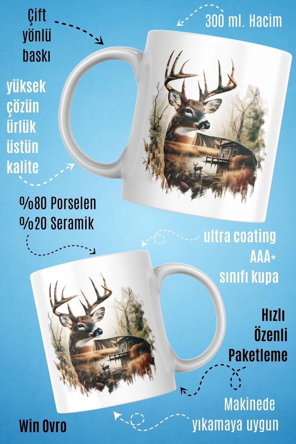 Win Ovro Premium Beyaz Porselen Hediye Kupa Bardak Çift Yön Baskı - Doğa ve Asaleti