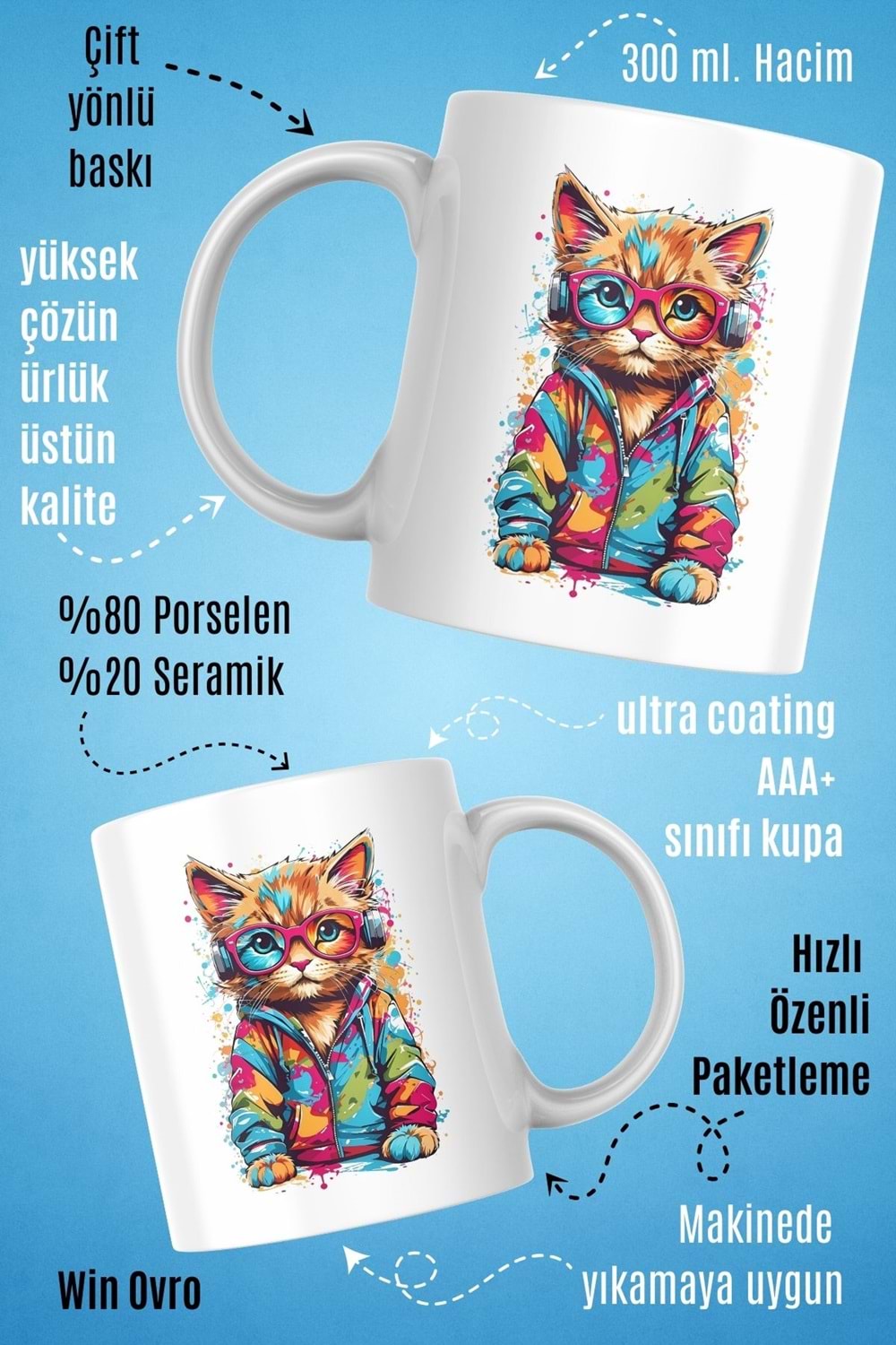 Win Ovro Premium Beyaz Porselen Hediye Kupa Bardak Çift Yön Baskı - Sound Party Pati