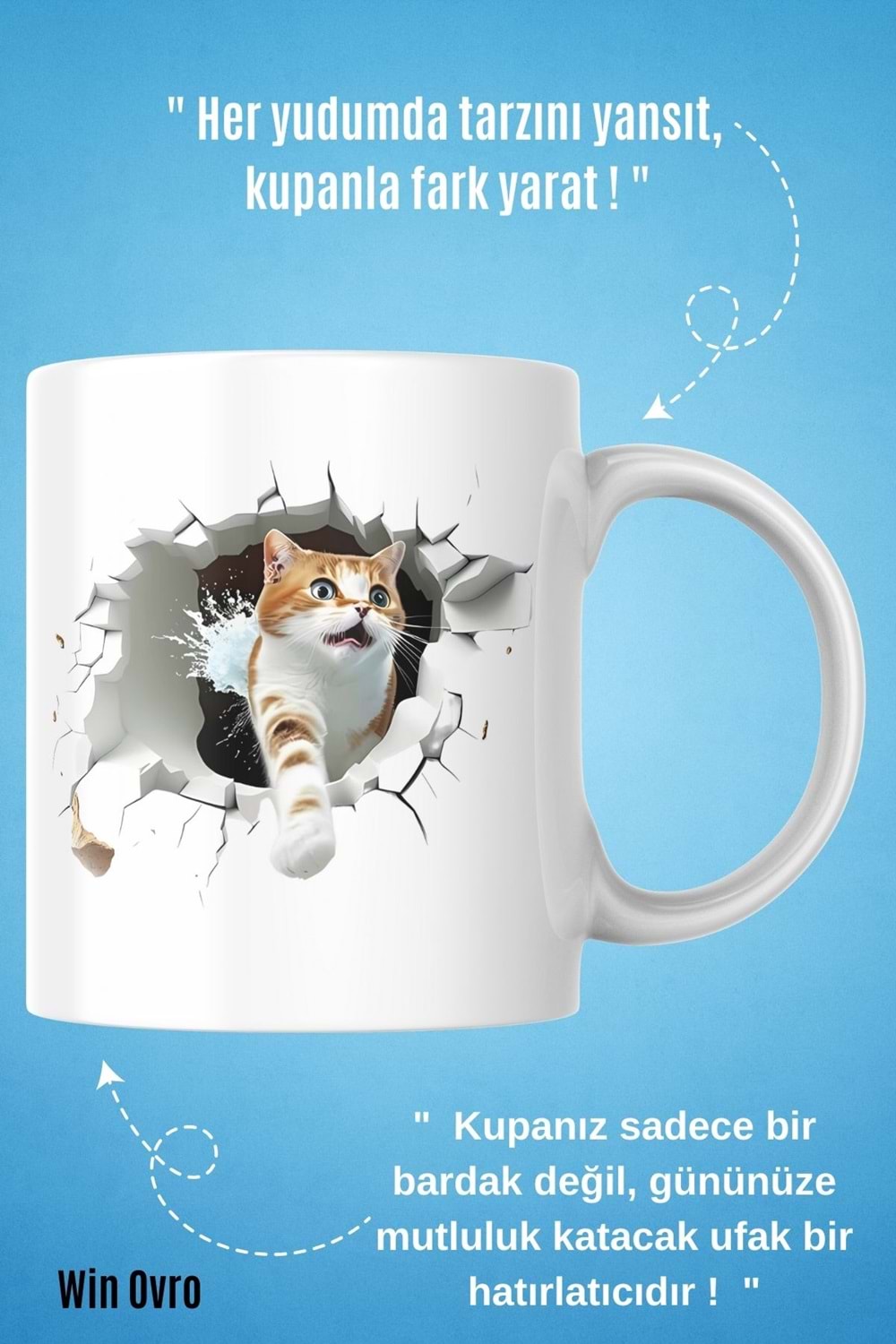 Win Ovro Premium Beyaz Porselen Hediye Kupa Bardak Çift Yön Baskı - Turşihan