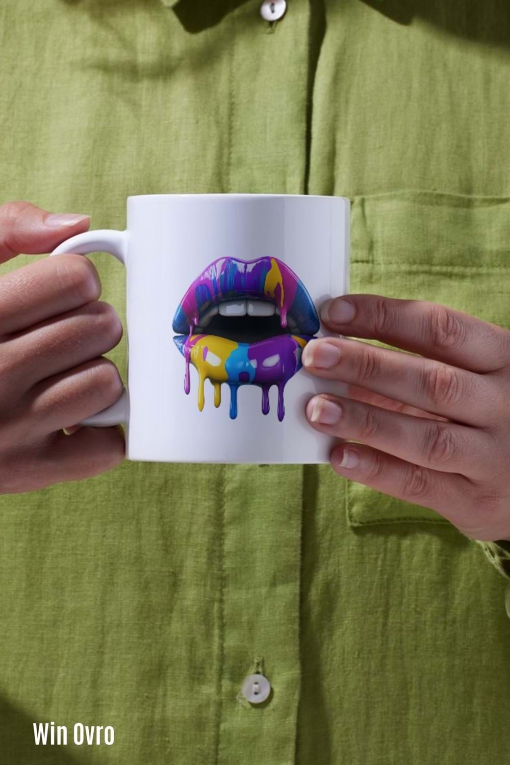 Win Ovro Premium Beyaz Porselen Hediye Kupa Bardak Çift Yön Baskı - Sanatsal Dudaklar Artistic Lips