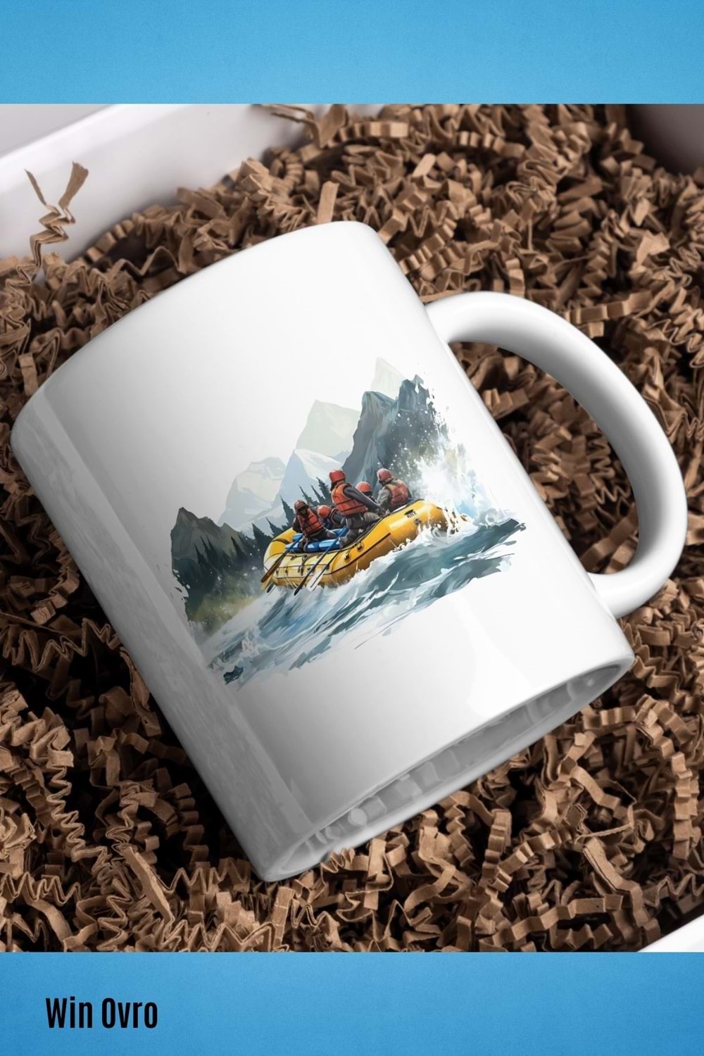 Win Ovro Premium Beyaz Porselen Hediye Kupa Bardak Çift Yön Baskı - Suya Yazılan Macera Rafting