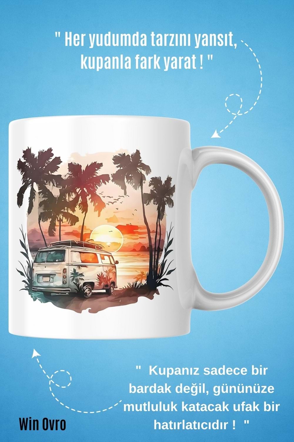 Win Ovro Premium Beyaz Porselen Hediye Kupa Bardak Çift Yön Baskı - Sun of The Mini Bus