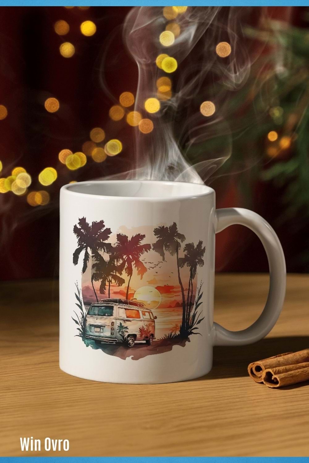 Win Ovro Premium Beyaz Porselen Hediye Kupa Bardak Çift Yön Baskı - Sun of The Mini Bus