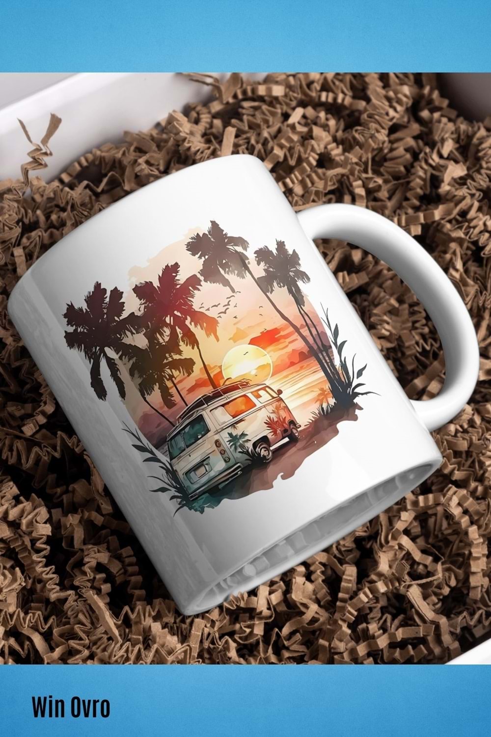 Win Ovro Premium Beyaz Porselen Hediye Kupa Bardak Çift Yön Baskı - Sun of The Mini Bus