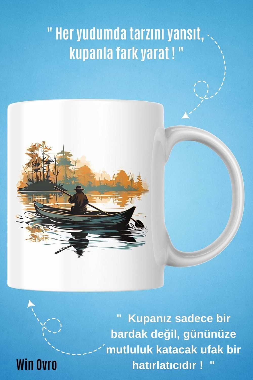 Win Ovro Premium Beyaz Porselen Hediye Kupa Bardak Çift Yön Baskı - Suyun Dengine Bir Doğa