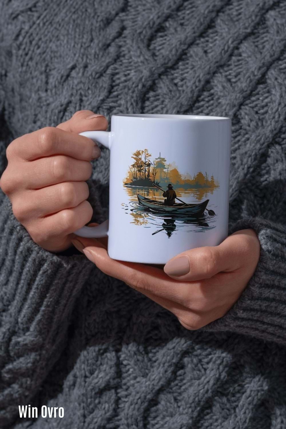 Win Ovro Premium Beyaz Porselen Hediye Kupa Bardak Çift Yön Baskı - Suyun Dengine Bir Doğa