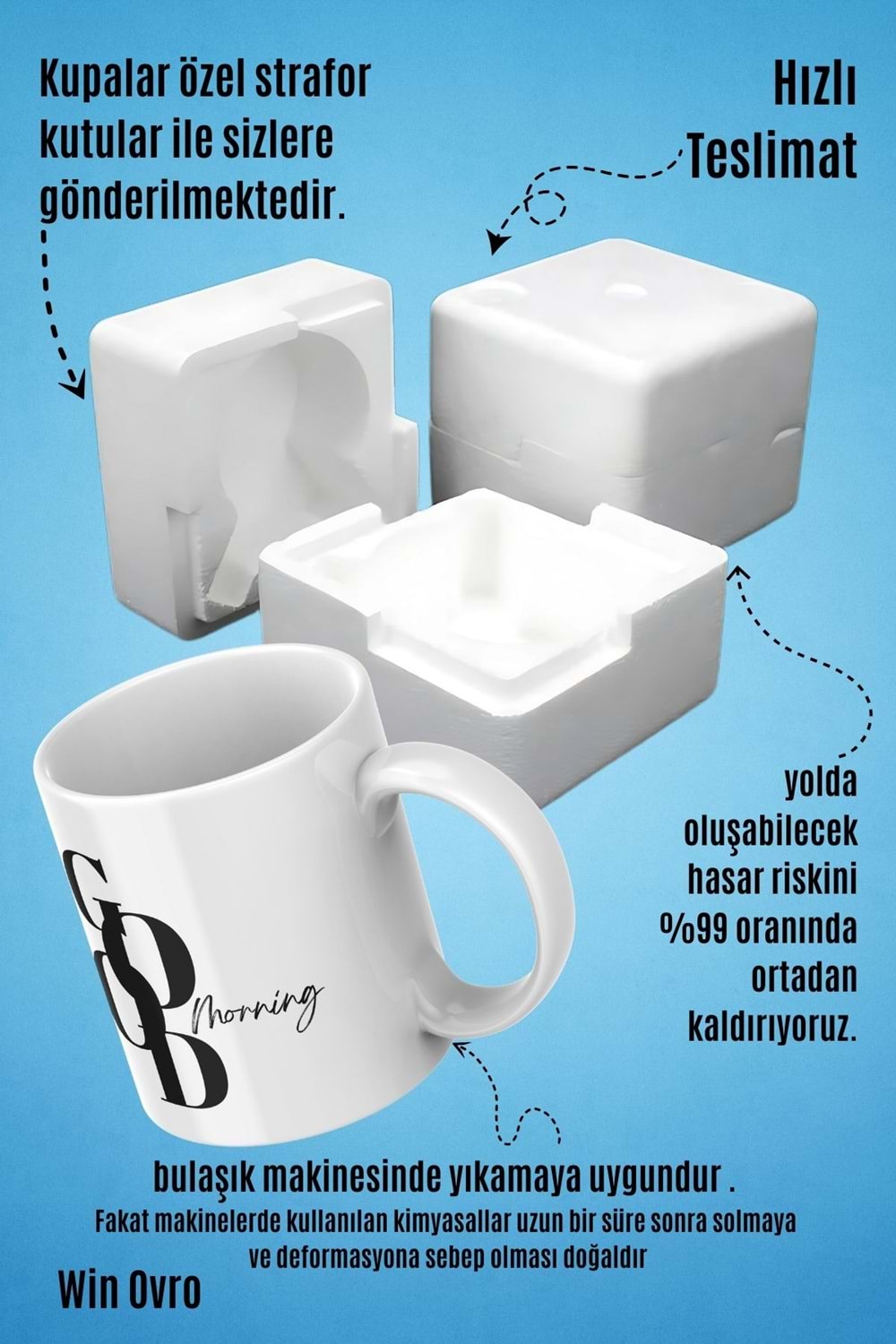 Win Ovro Premium Beyaz Porselen Hediye Kupa Bardak Çift Yön Baskı - Good Morning Style