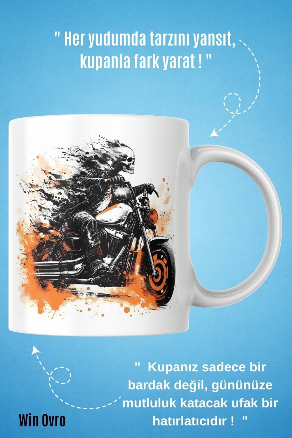 Win Ovro Premium Beyaz Porselen Hediye Kupa Bardak Çift Yön Baskı - Hot Motorcycle Art Motor
