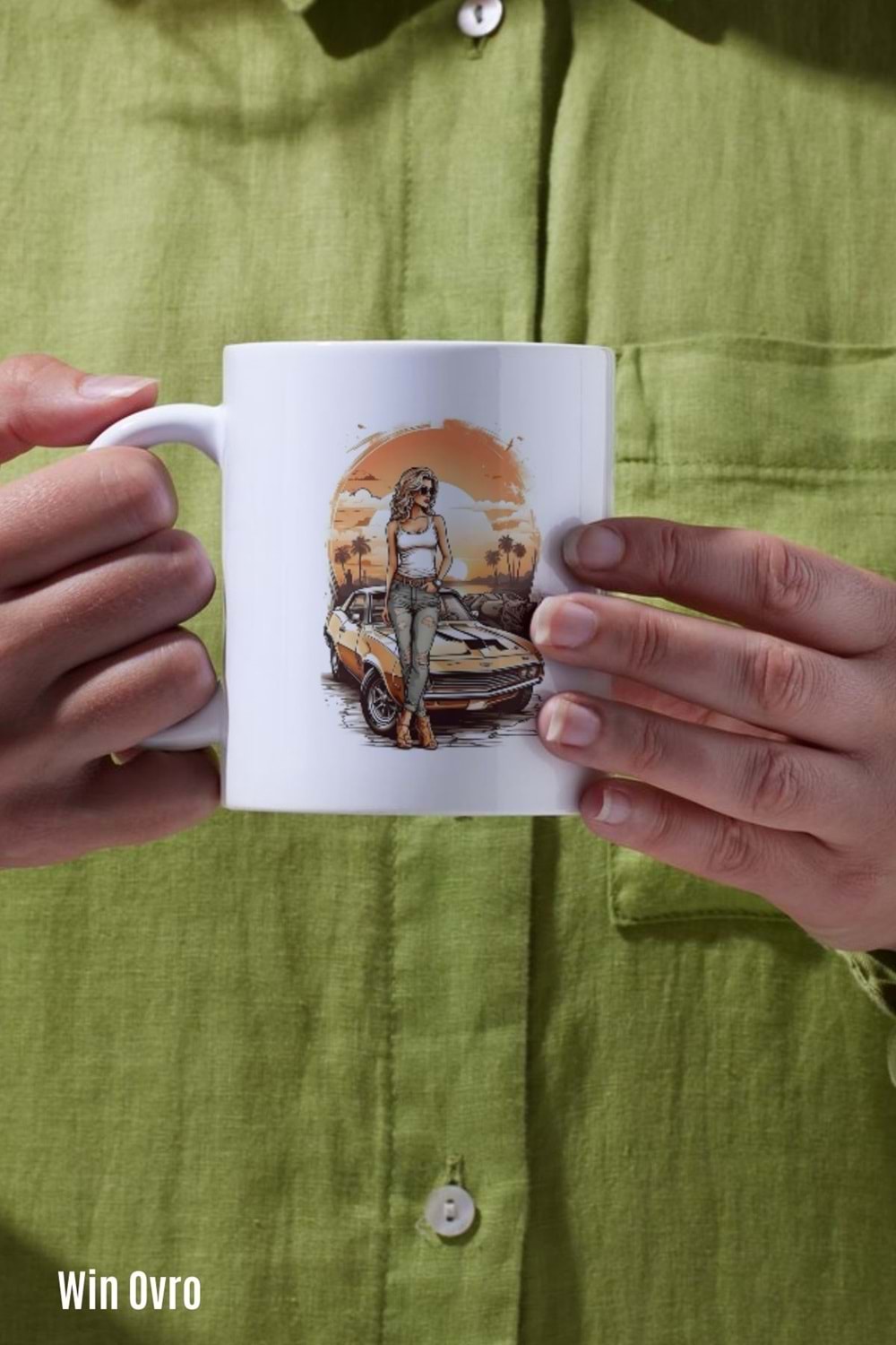 Win Ovro Premium Beyaz Porselen Hediye Kupa Bardak Çift Yön Baskı - Sun Car Beauty Güzele Güneş