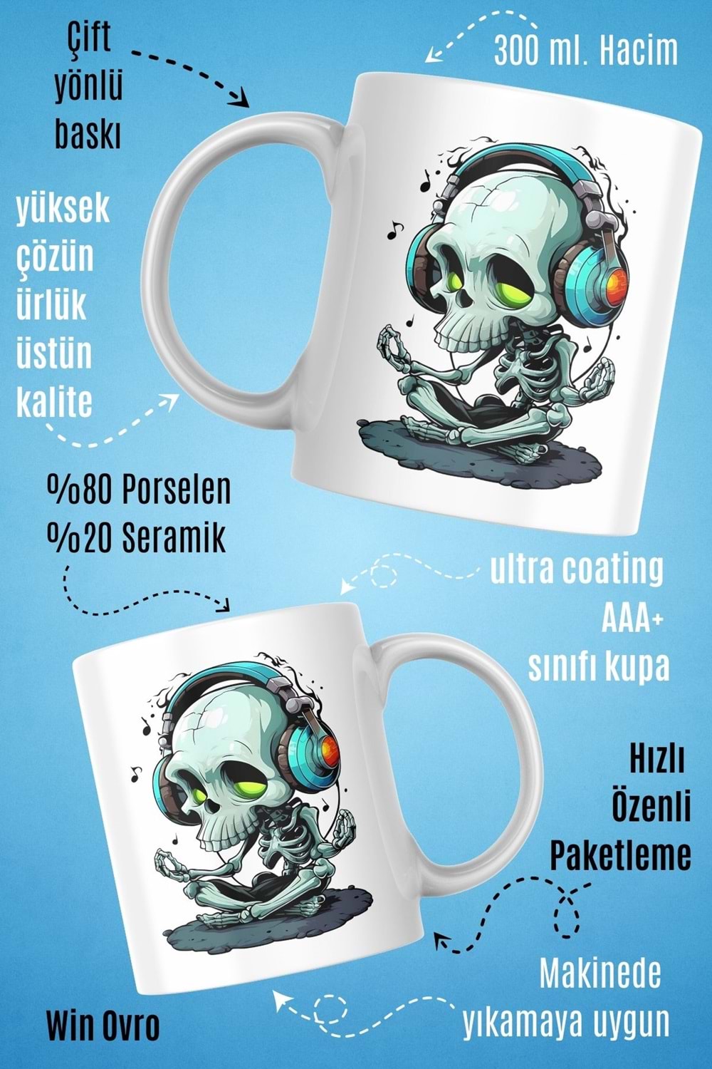Win Ovro Premium Beyaz Porselen Hediye Kupa Bardak Çift Yön Baskı - Ruh Melodisi Ölümsüz Ritim