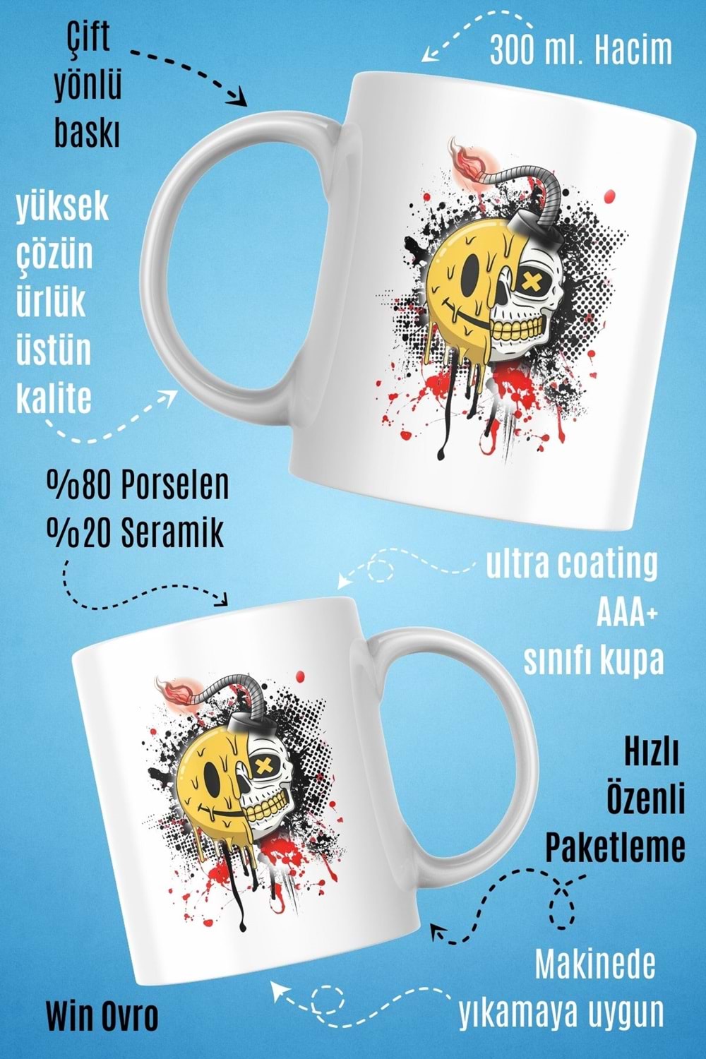 Win Ovro Premium Beyaz Porselen Hediye Kupa Bardak Çift Yön Baskı - Al Sana Bombe Patlayan Çelişki