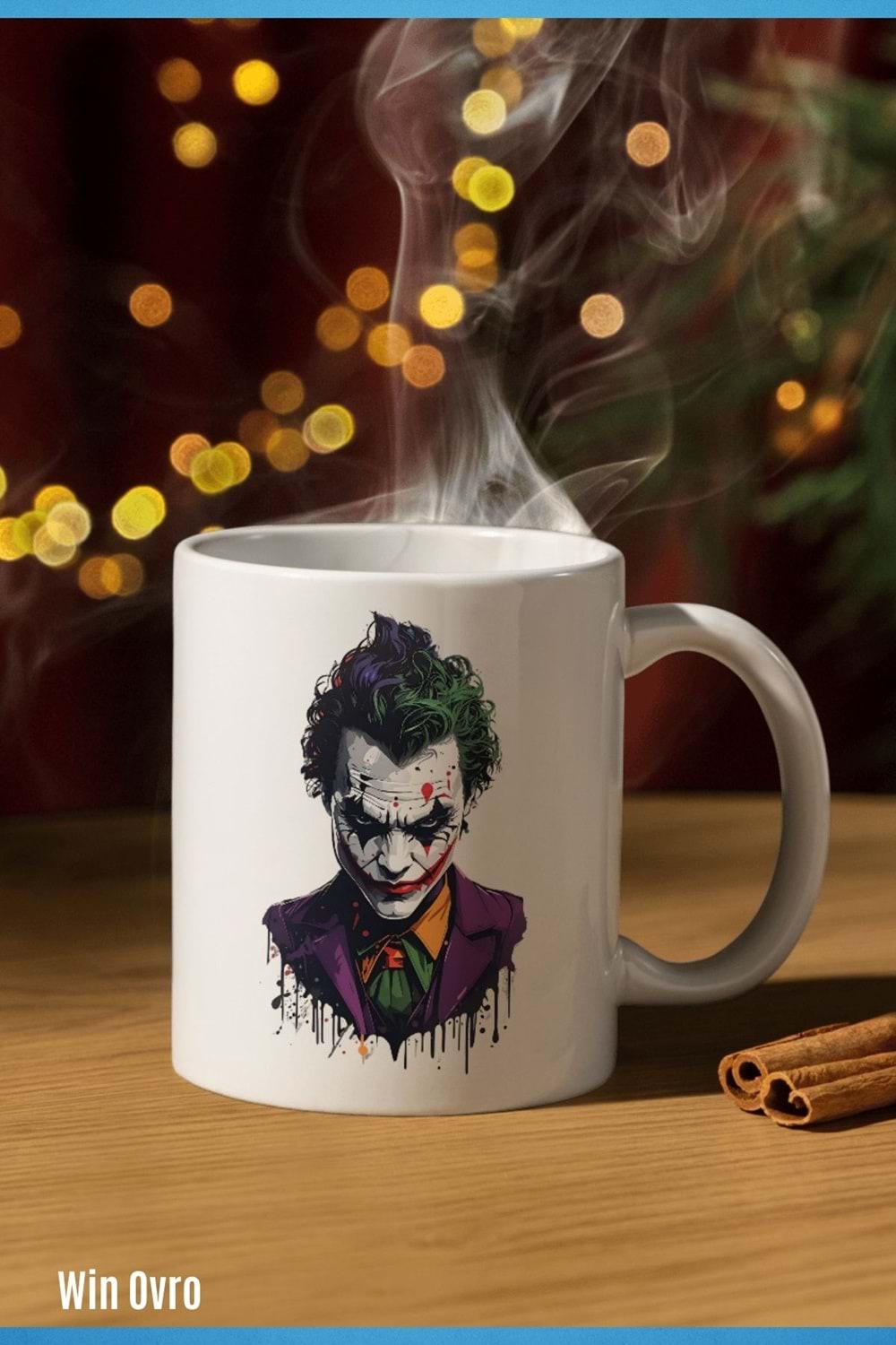 Win Ovro Premium Beyaz Porselen Hediye Kupa Bardak Çift Yön Baskı - Joker Renkli Tasarım