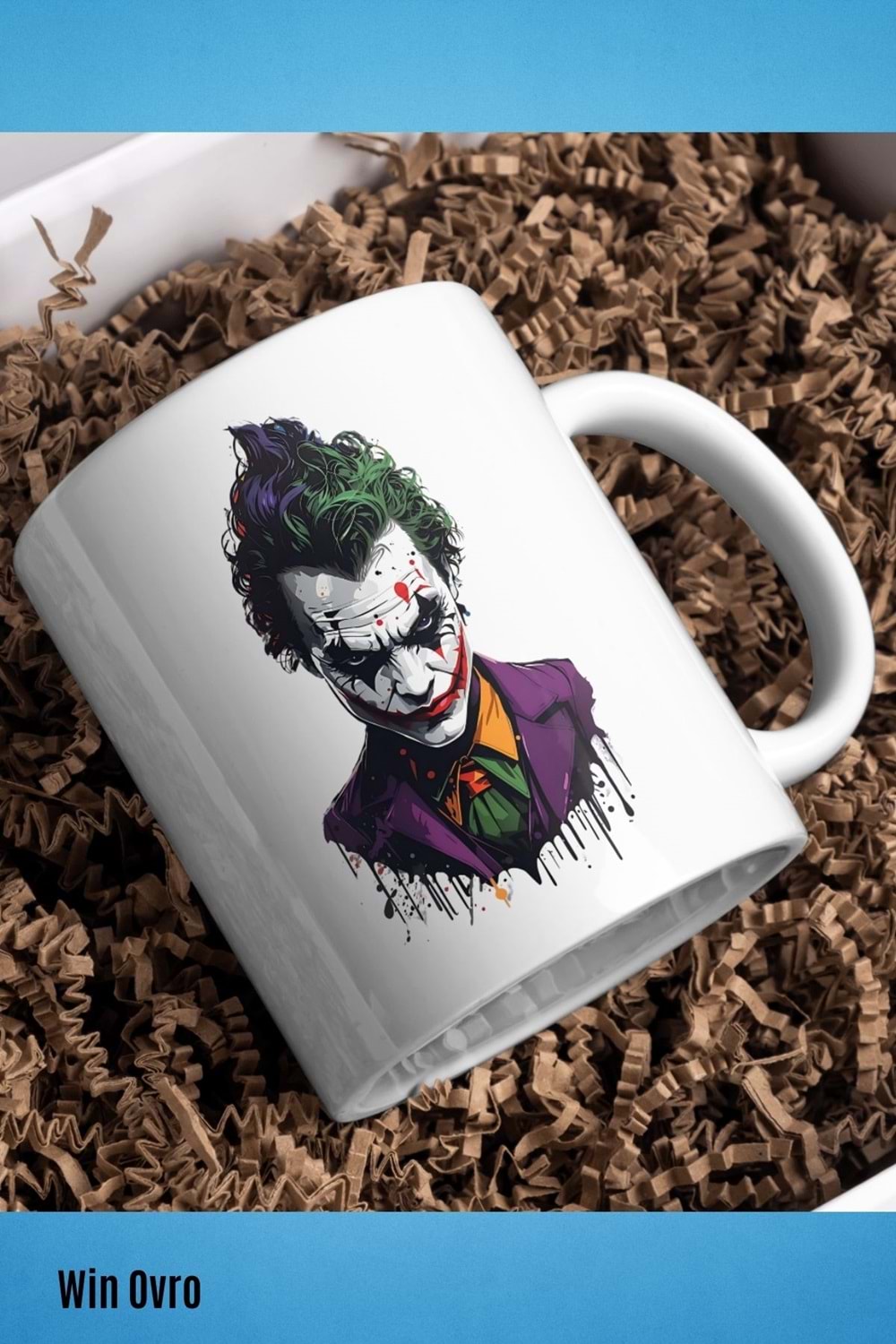 Win Ovro Premium Beyaz Porselen Hediye Kupa Bardak Çift Yön Baskı - Joker Renkli Tasarım