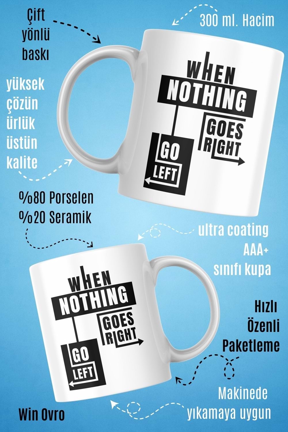 Win Ovro Premium Beyaz Porselen Hediye Kupa Bardak Çift Yön Baskı - When Nothing Hiç Bir Şey Bulama