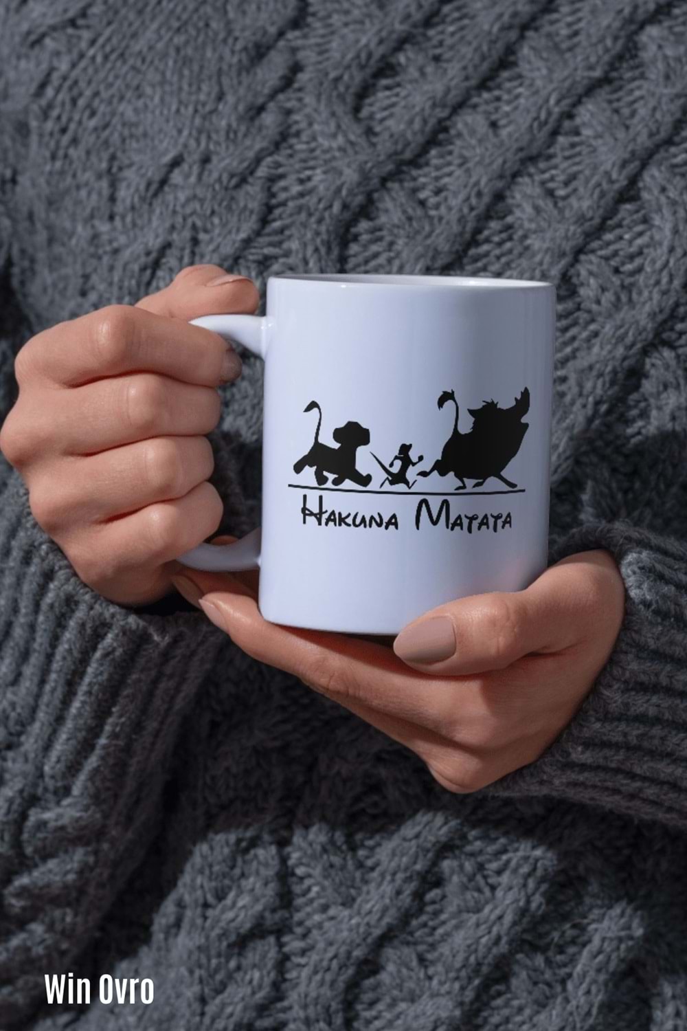 Win Ovro Premium Beyaz Porselen Hediye Kupa Bardak Çift Yön Baskı - Hakuna Matata