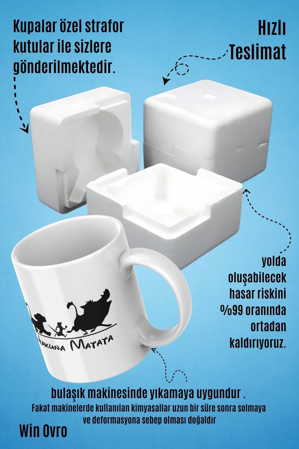 Win Ovro Premium Beyaz Porselen Hediye Kupa Bardak Çift Yön Baskı - Hakuna Matata