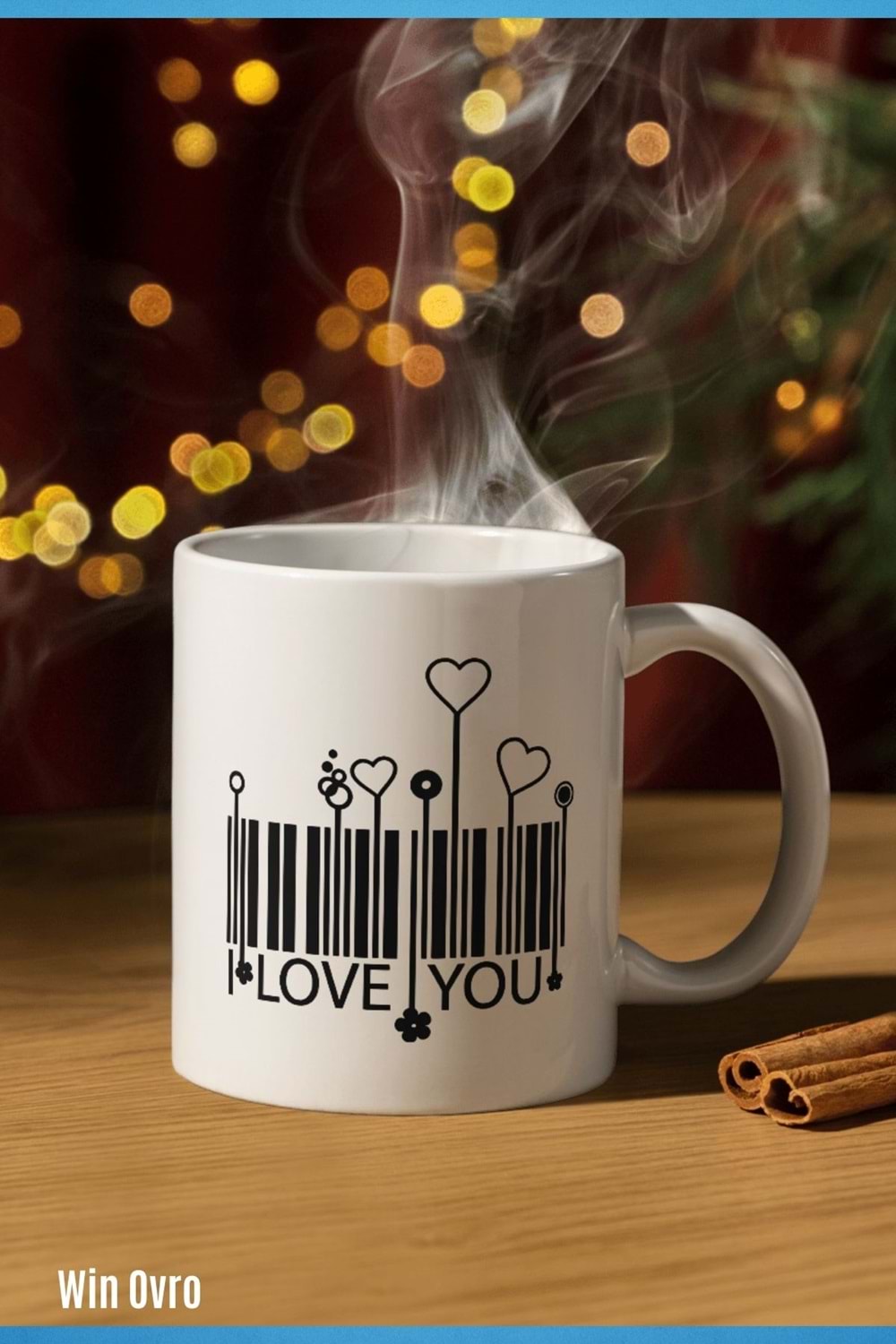Win Ovro Premium Beyaz Porselen Hediye Kupa Bardak Çift Yön Baskı - I Love You Barkot