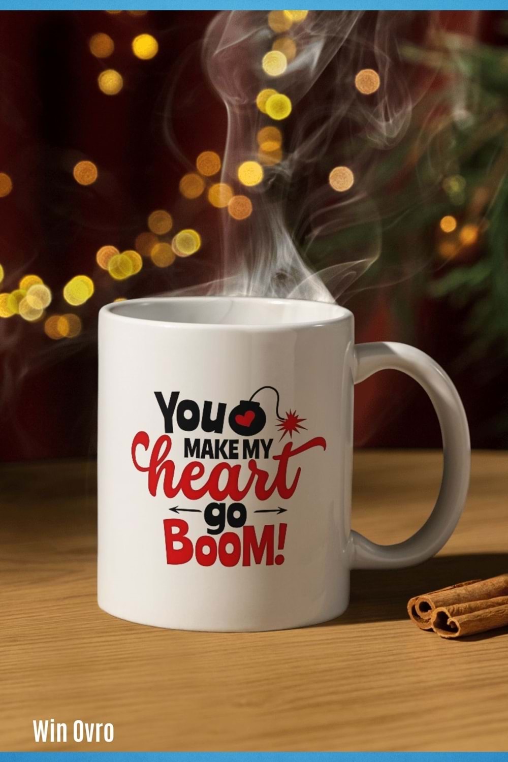 Win Ovro Premium Beyaz Porselen Hediye Kupa Bardak Çift Yön Baskı - Make My Heart go Boom
