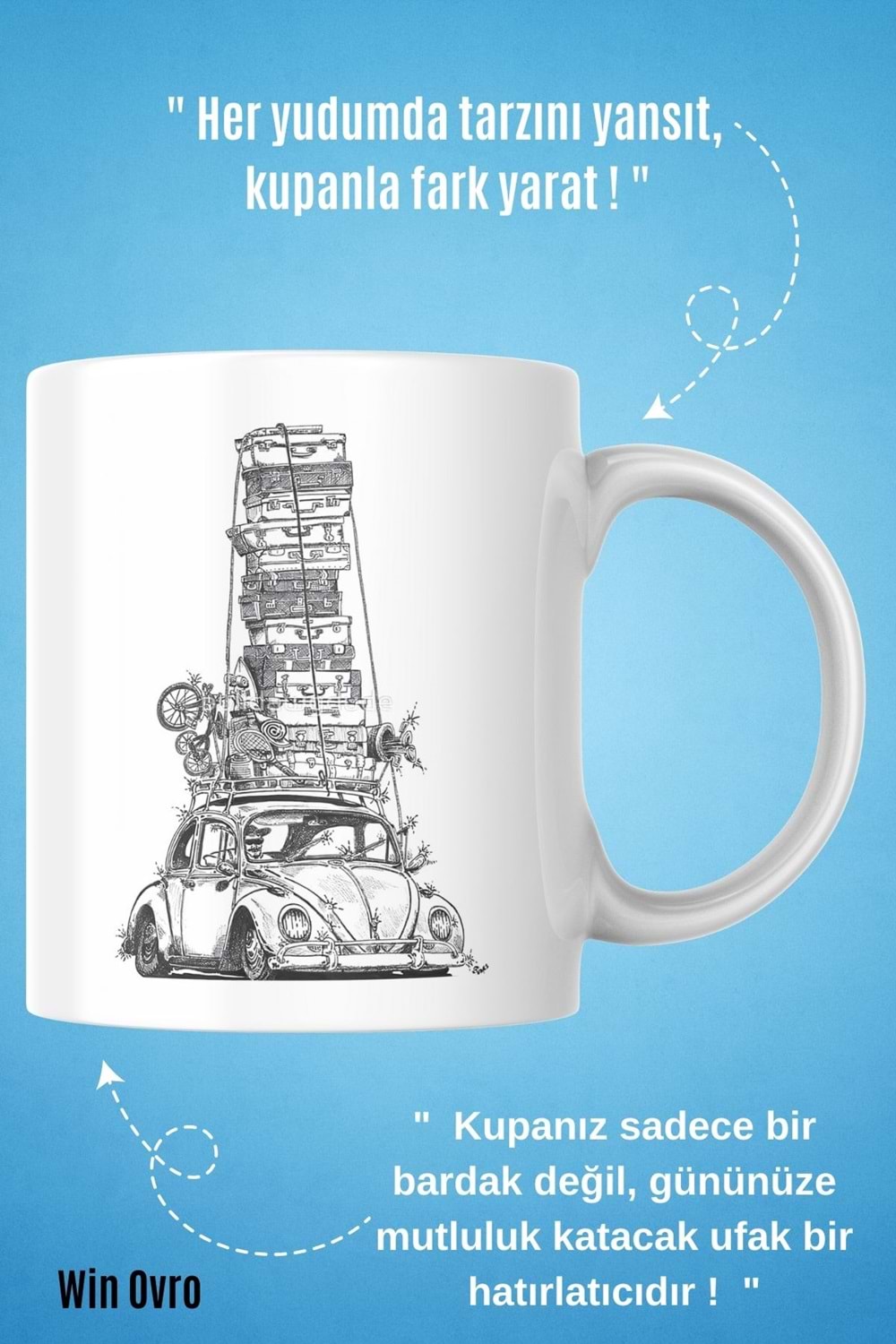 Win Ovro Premium Beyaz Porselen Hediye Kupa Bardak Çift Yön Baskı -The load of the Beetle is heavy