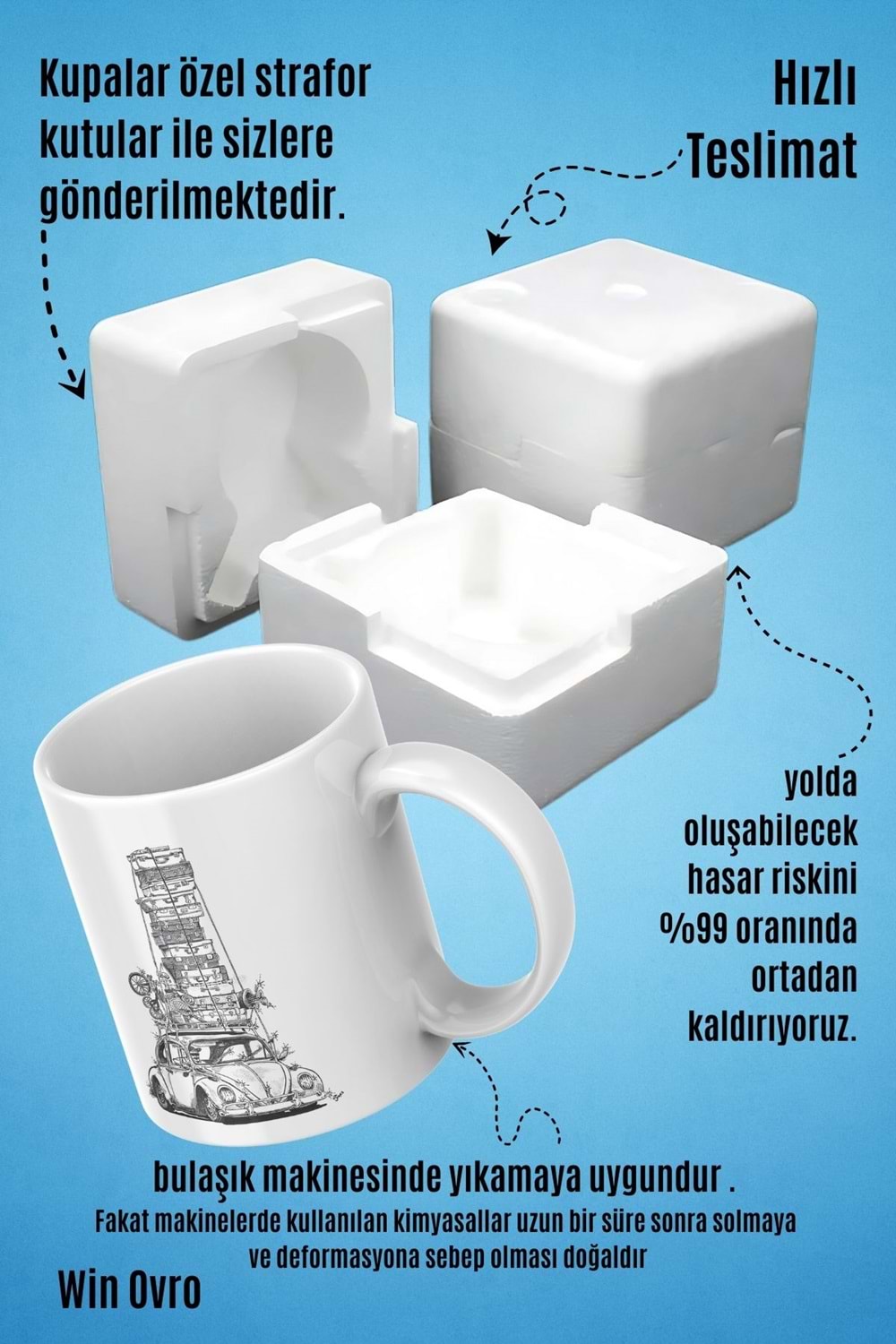 Win Ovro Premium Beyaz Porselen Hediye Kupa Bardak Çift Yön Baskı -The load of the Beetle is heavy