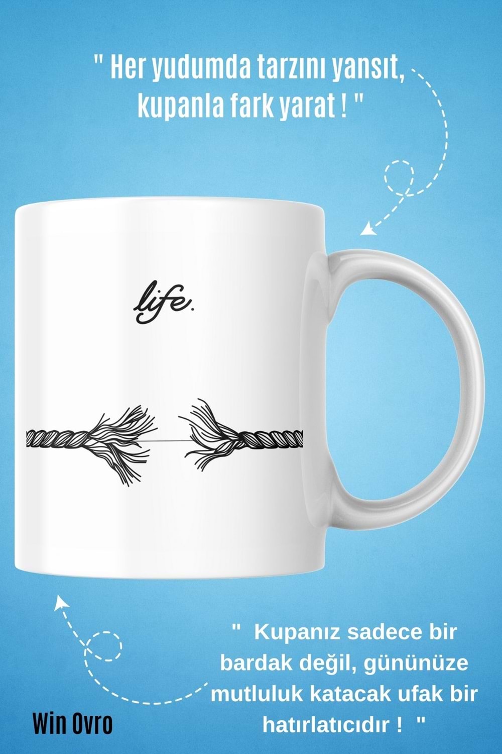 Win Ovro Premium Beyaz Porselen Hediye Kupa Bardak Çift Yön Baskı - Life is This Hayat İşte Bu