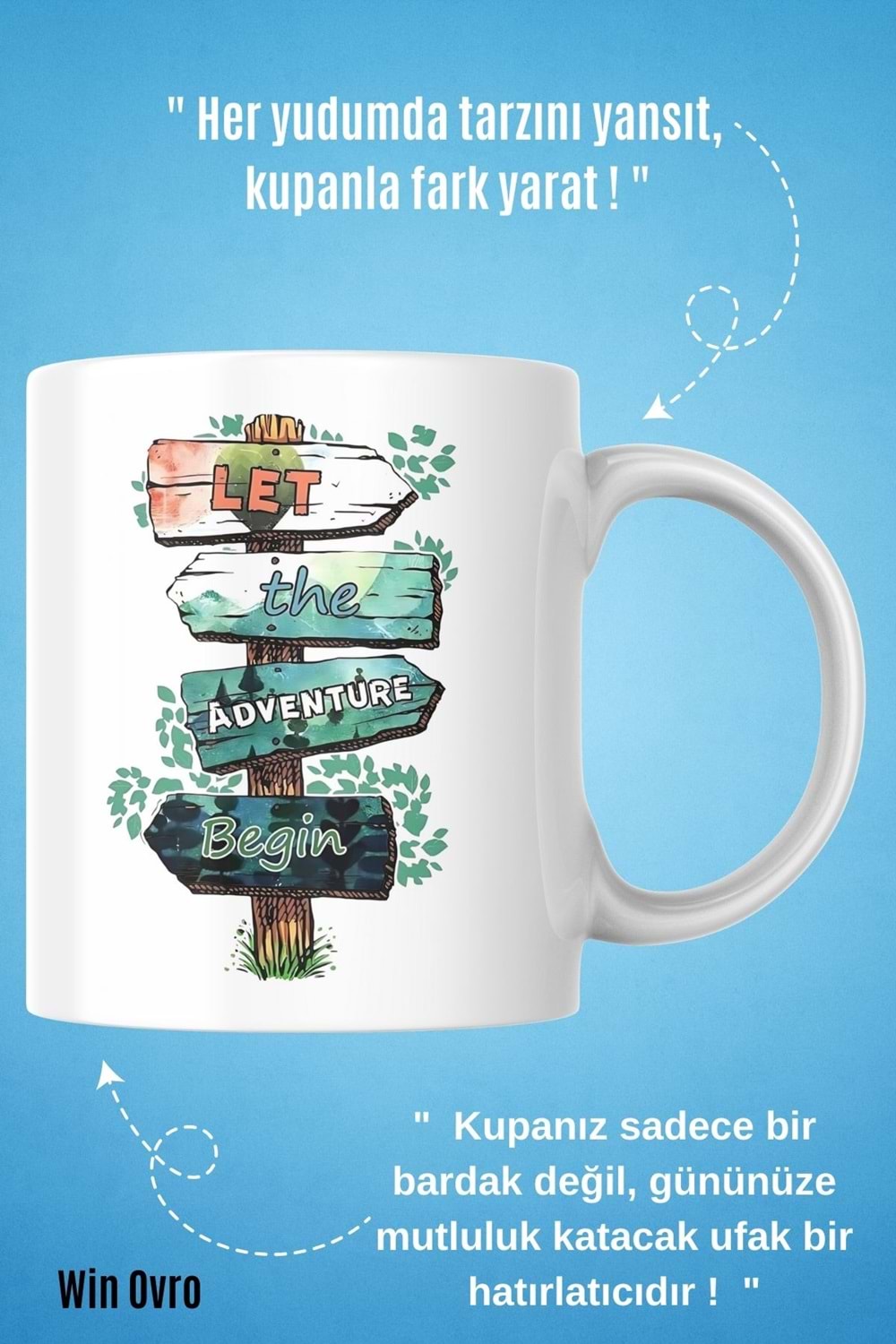 Win Ovro Premium Beyaz Porselen Hediye Kupa Bardak Çift Yön Baskı - Doğaya Çağrı Sınırları Aş