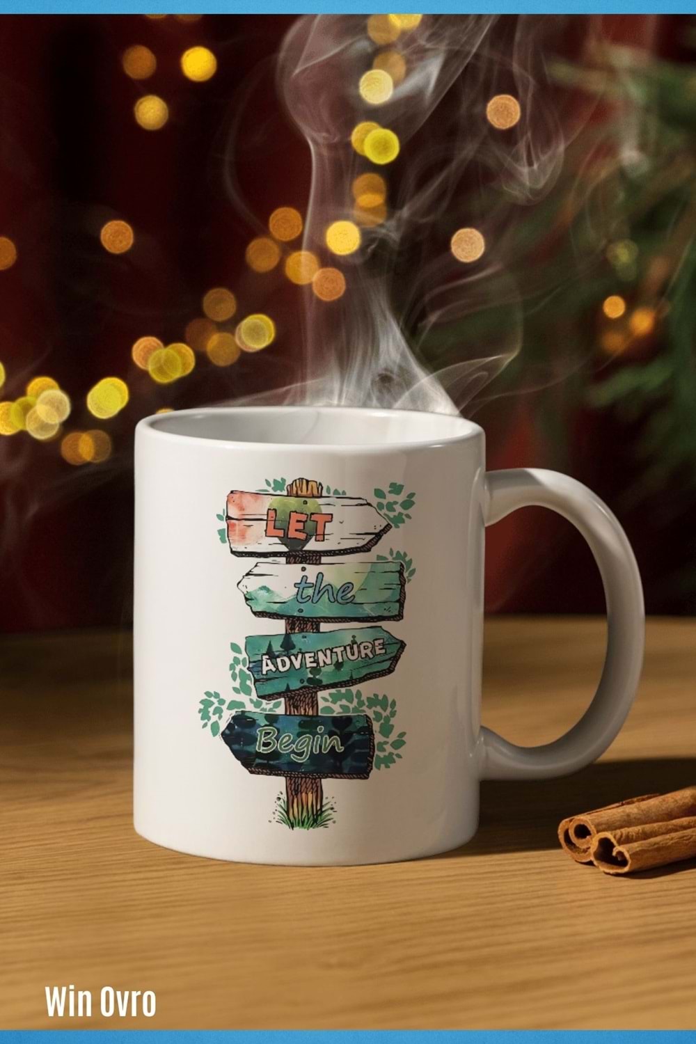 Win Ovro Premium Beyaz Porselen Hediye Kupa Bardak Çift Yön Baskı - Doğaya Çağrı Sınırları Aş