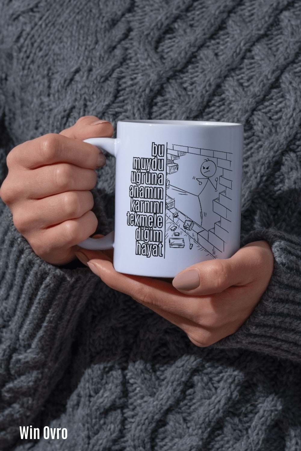 Win Ovro Premium Beyaz Porselen Hediye Çift Yön Baskılı Kupa Bardak - Bu muydu uğruna anamın karnını