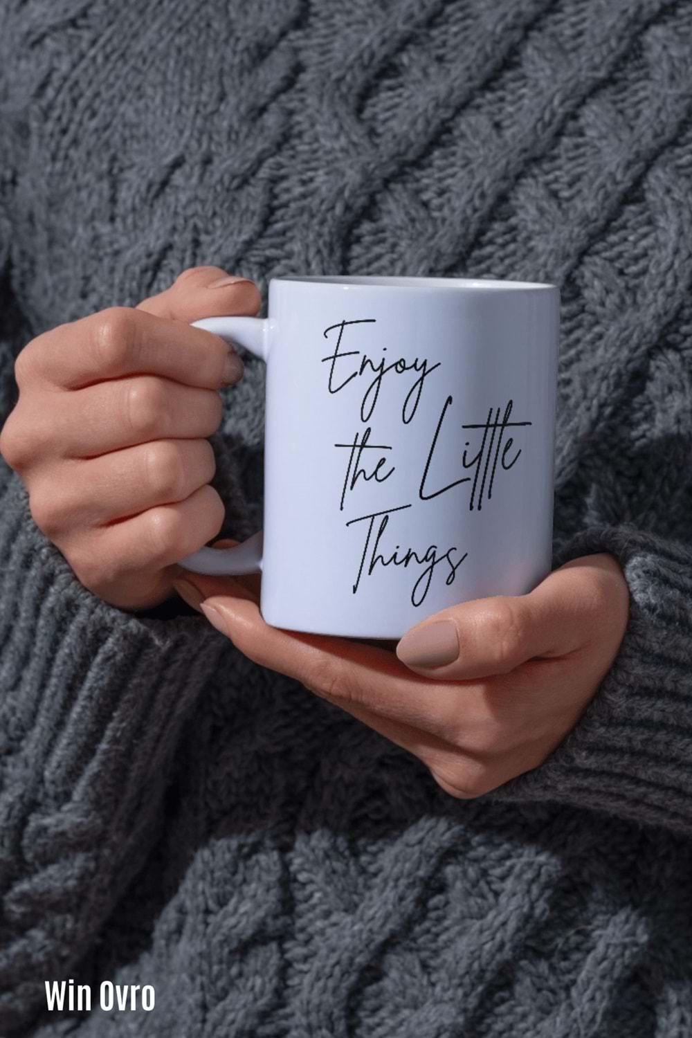 Win Ovro Premium Beyaz Porselen Hediye Çift Yön Baskılı Kupa Bardak - Enjoy The Little Things