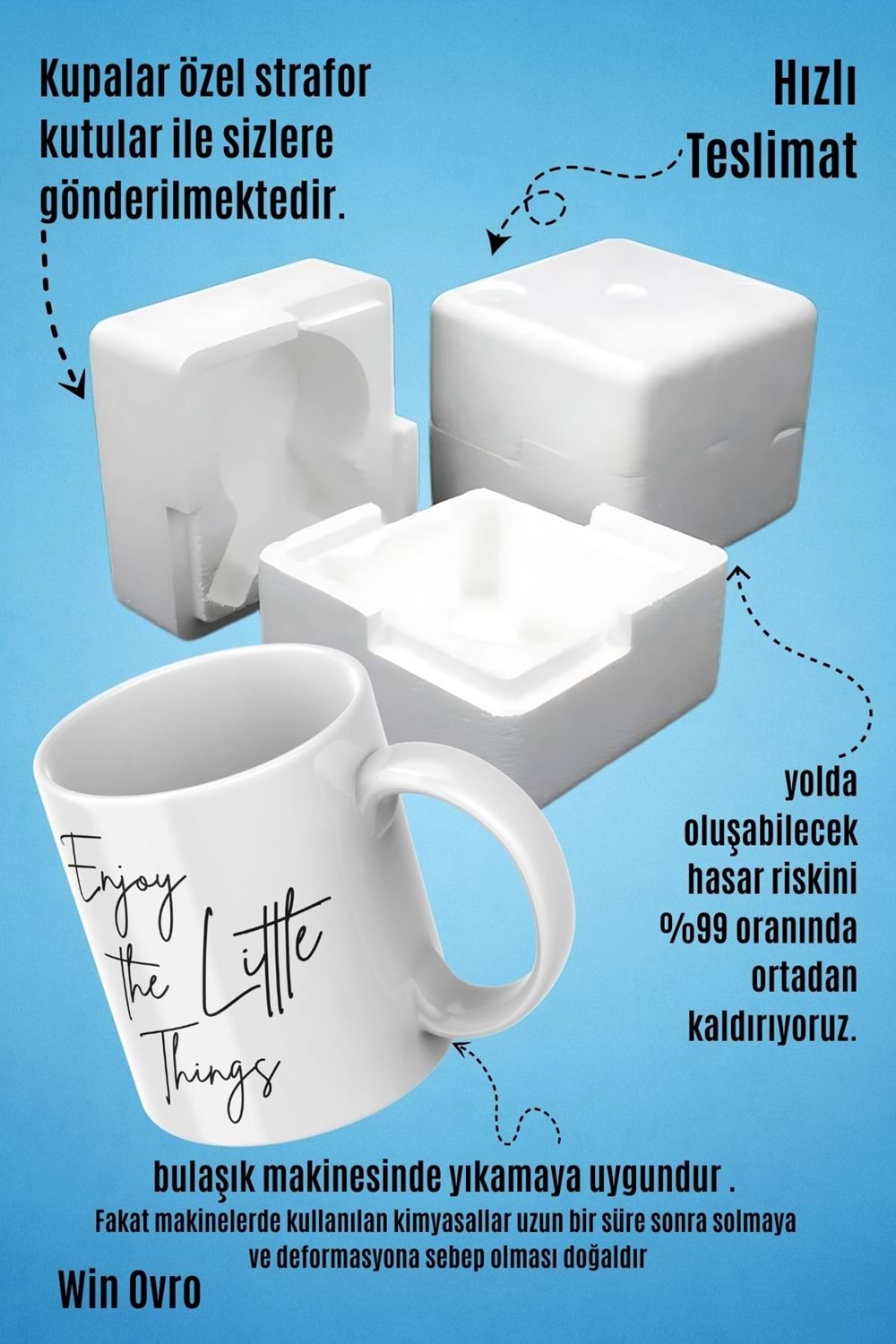 Win Ovro Premium Beyaz Porselen Hediye Çift Yön Baskılı Kupa Bardak - Enjoy The Little Things