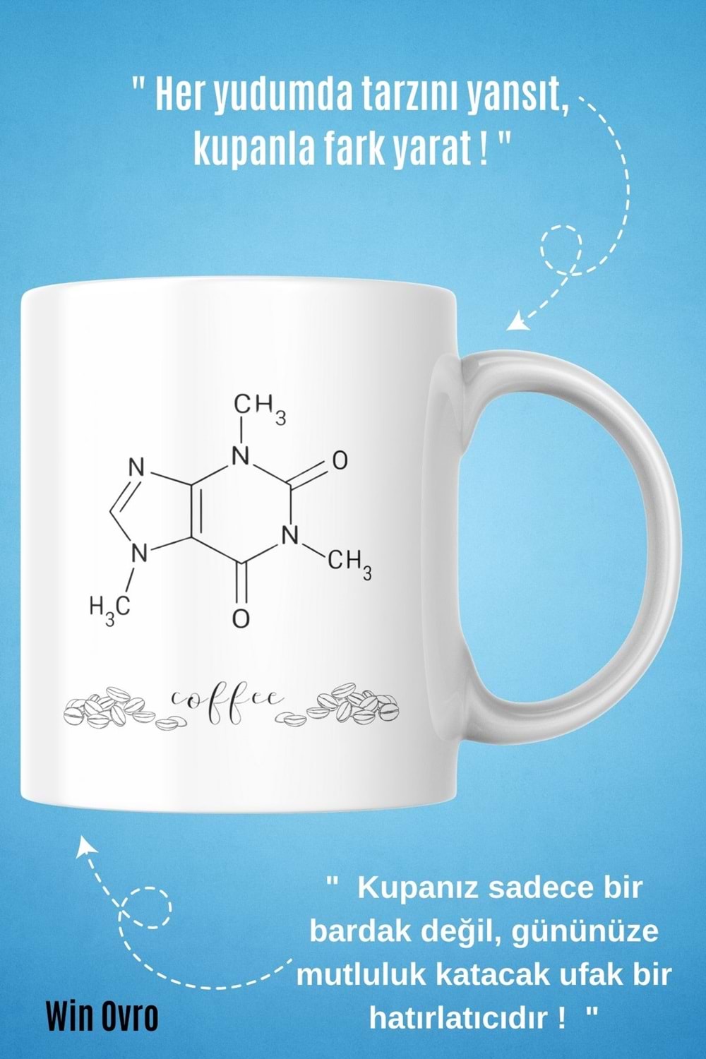 Win Ovro Premium Beyaz Porselen Hediye Çift Yön Baskılı Kupa Bardak - Chemical Coffee Kimyasal Kahve