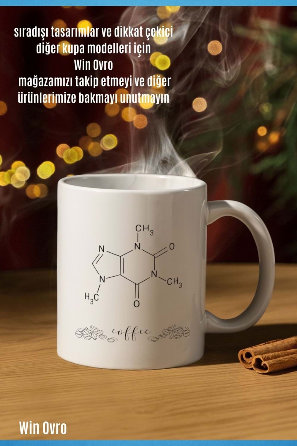 Win Ovro Premium Beyaz Porselen Hediye Çift Yön Baskılı Kupa Bardak - Chemical Coffee Kimyasal Kahve