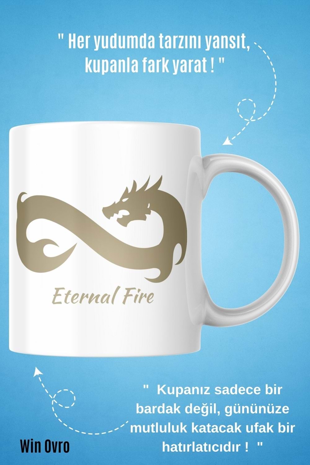Win Ovro Premium Beyaz Porselen Hediye Çift Yön Baskılı Kupa Bardak - Eternal Fire