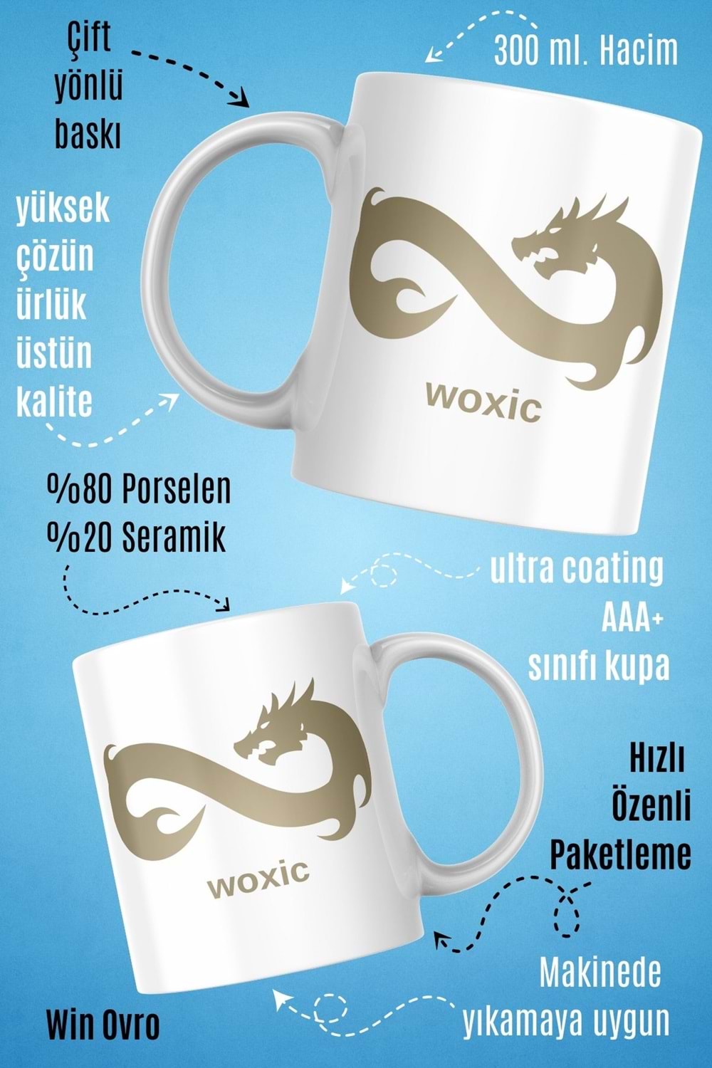 Win Ovro Premium Beyaz Porselen Hediye Çift Yön Baskılı Kupa Bardak - Eternal Fire woxic