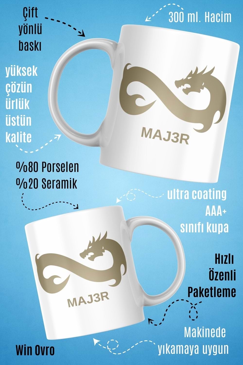 Win Ovro Premium Beyaz Porselen Hediye Çift Yön Baskılı Kupa Bardak - Eternal Fire MAJ3R