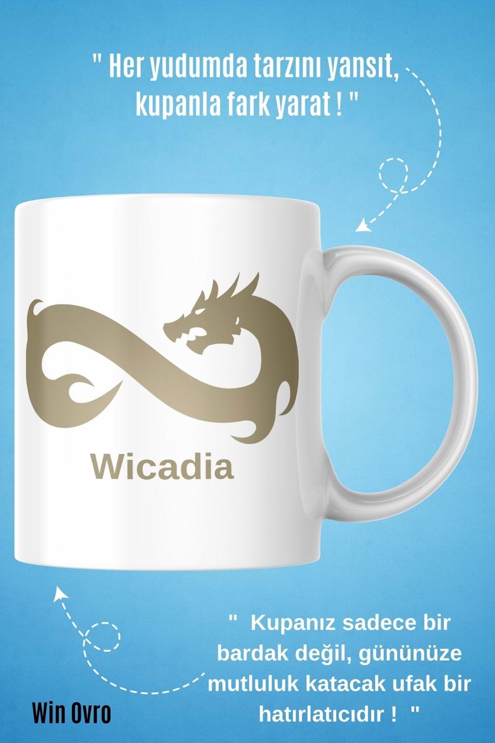 Win Ovro Premium Beyaz Porselen Hediye Çift Yön Baskılı Kupa Bardak - Eternal Fire Wicadia