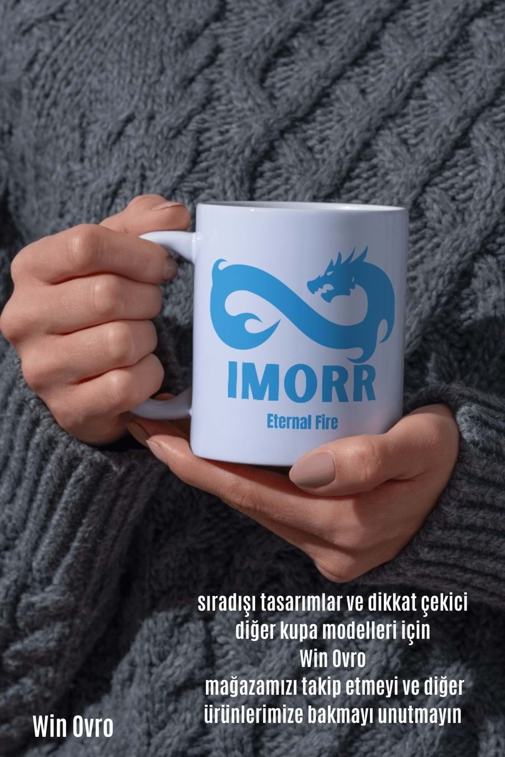Win Ovro Premium Beyaz Porselen Hediye Çift Yön Baskılı Kupa Bardak - Eternal Fire IMORR