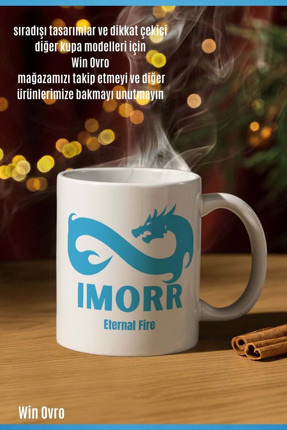 Win Ovro Premium Beyaz Porselen Hediye Çift Yön Baskılı Kupa Bardak - Eternal Fire IMORR