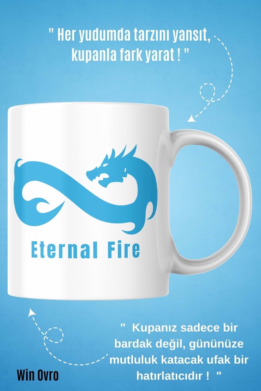 Win Ovro Premium Beyaz Porselen Hediye Çift Yön Baskılı Kupa Bardak - Eternal Fire Old