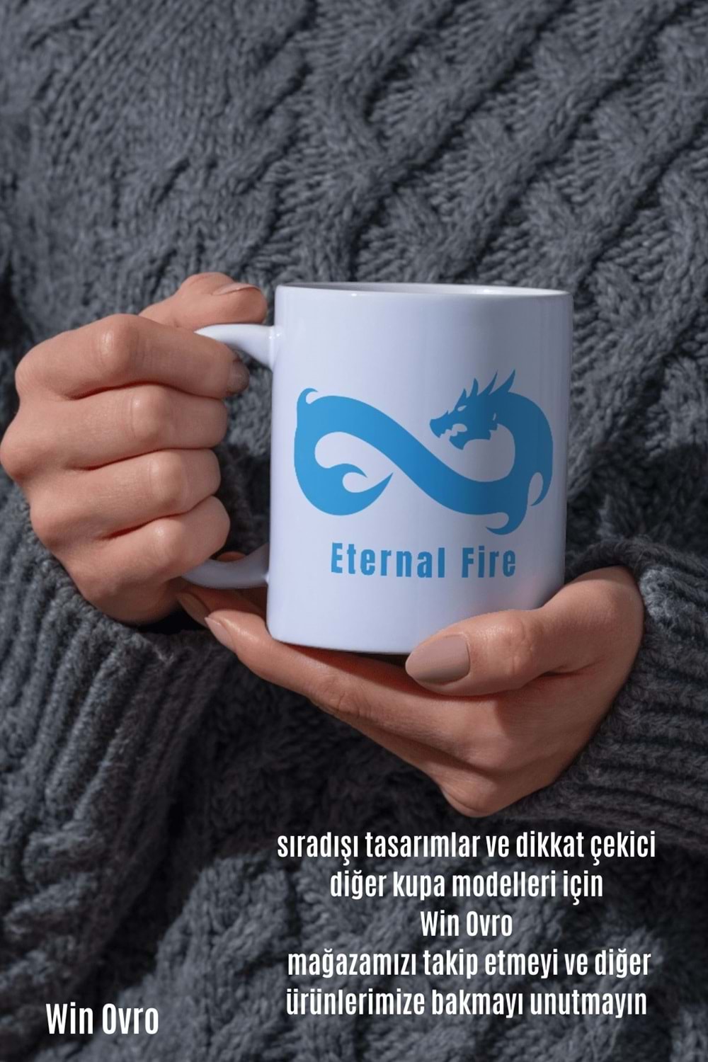 Win Ovro Premium Beyaz Porselen Hediye Çift Yön Baskılı Kupa Bardak - Eternal Fire Old