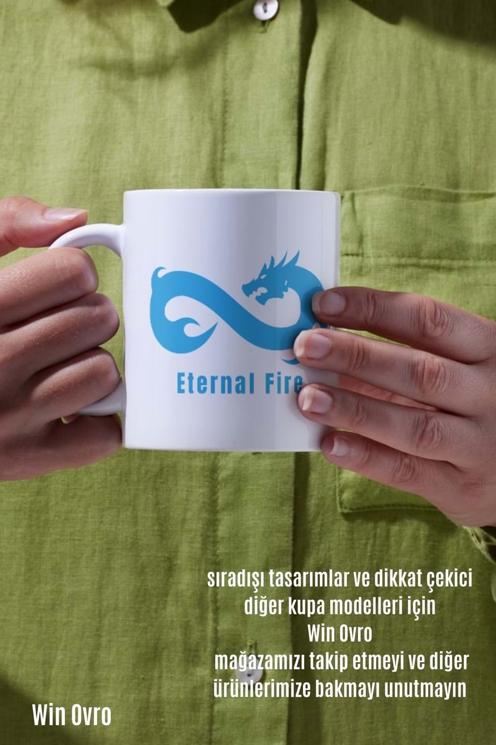 Win Ovro Premium Beyaz Porselen Hediye Çift Yön Baskılı Kupa Bardak - Eternal Fire Old